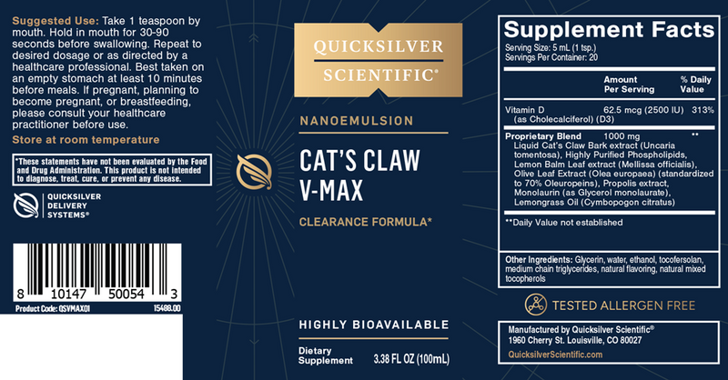 cat's claw v-max quicksilver scientific label