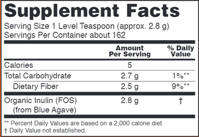 Certified Organic Inulin Prebiotic Pure Powder (NOW) Supplement Facts