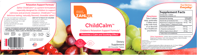 ChildCalm (Advanced Nutrition by Zahler) Label