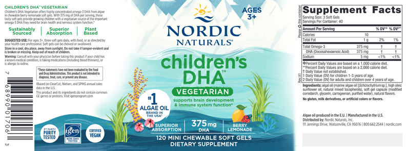 Children's DHA Vegetarian (Nordic Naturals) Label