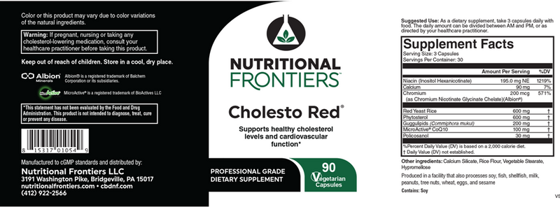 cholesto red nutritional frontiers label