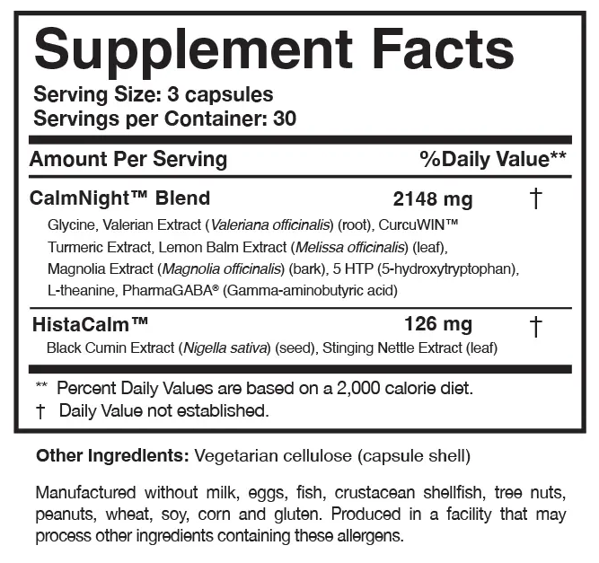 Circadian PM Researched Nutritionals supplement facts