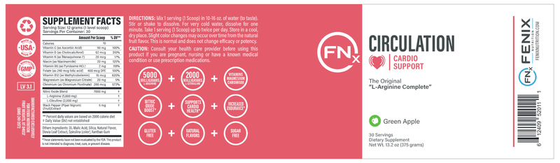 Circulation Green Apple Fenix Nutrition label