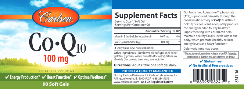 CoQ10 100 mg (Carlson Labs) label