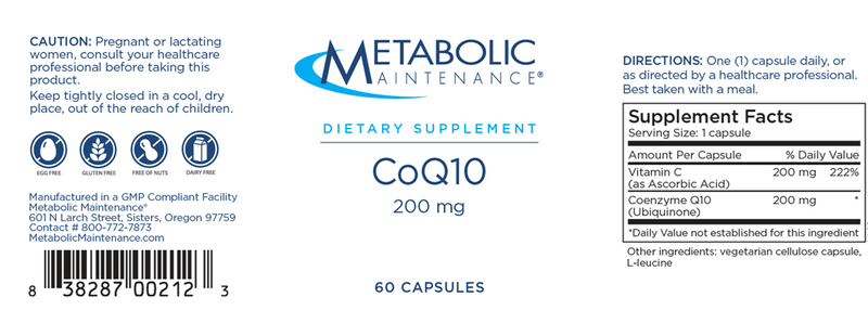 CoQ10 200 mg (Metabolic Maintenance) label