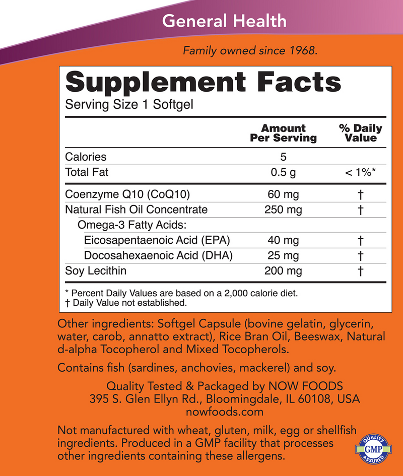 CoQ10 60 mg (NOW) Supplement Facts