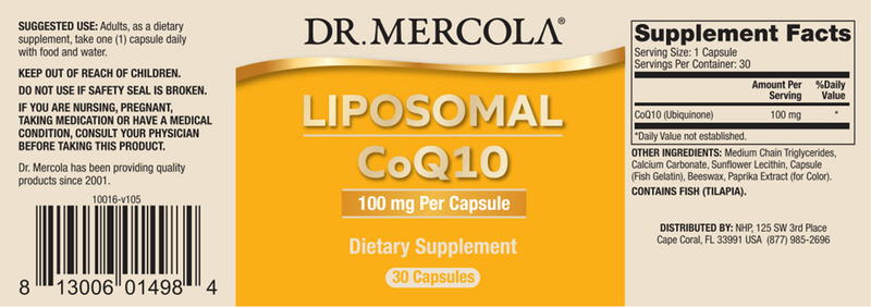 Liposomal COQ10 (Dr. Mercola) label