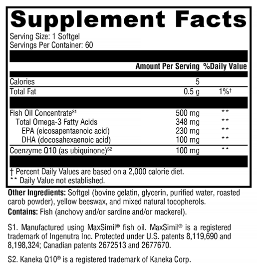 CoQmax Omega 100 mg (Xymogen) Supplement Facts