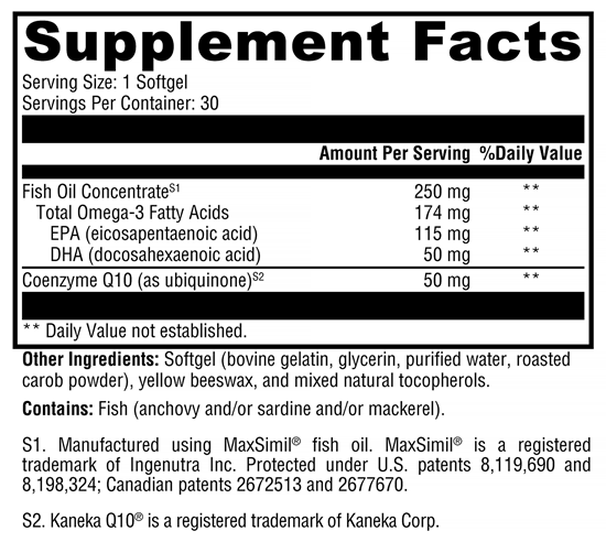 CoQmax Omega 50 mg (Xymogen) Supplement Facts