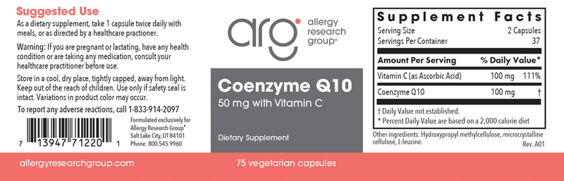 coenzyme q10 50 mg allergy research group label