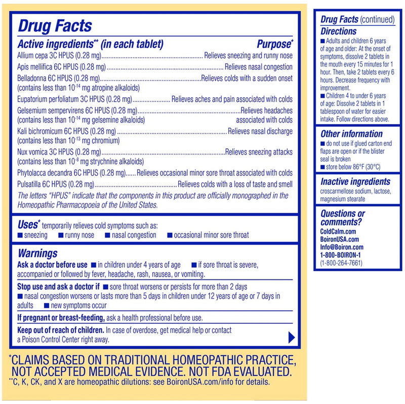 coldcalm boiron drug facts