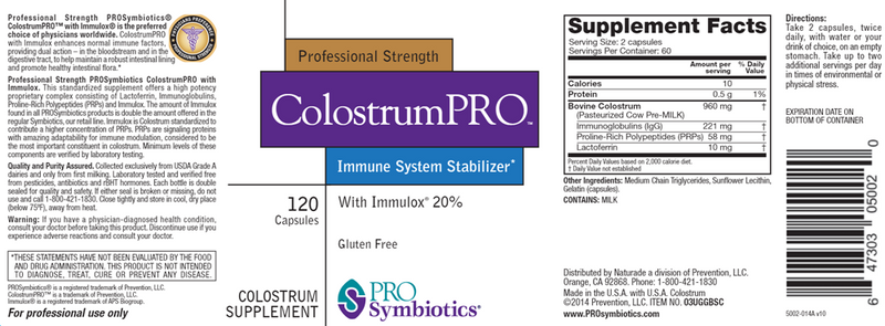 ColostrumPRO (Pro Symbiotics) Label