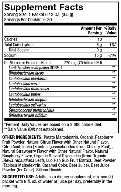 Complete Probiotics Powder Packets (Dr. Mercola) supplement facts