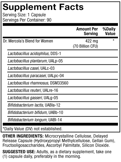 Complete Probiotics for Women (Dr. Mercola) supplement facts