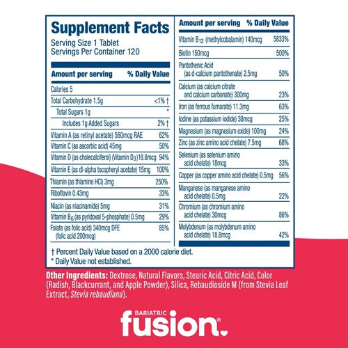 Complete Chewable Multivitamin Strawberry Bariatric Fusion supplement facts