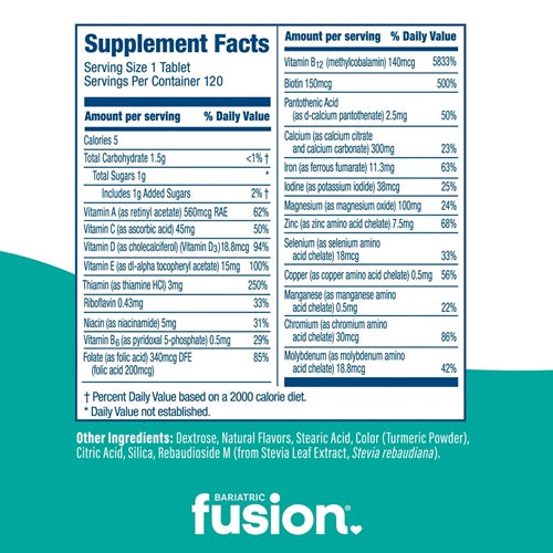 Complete Chewable Multivitamin - Tropical Bariatric Fusion supplement facts