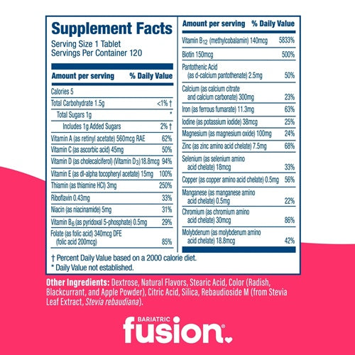 Complete Chewable Multivitamin Wild Cherry Bariatric Fusion supplement facts