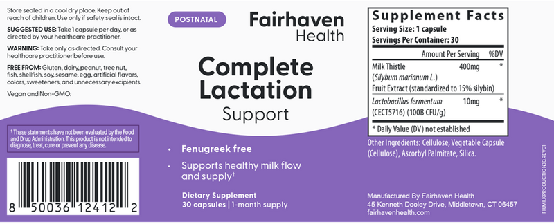 complete lactation support fairhaven health label