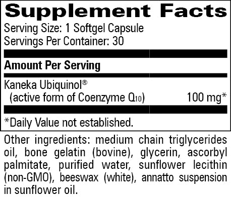 Coq10 Ubiquinol - 100mg Progressive Labs supplement facts