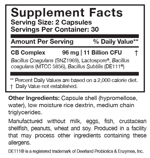 CoreBiotic Sensitive Researched Nutritionals supplement facts