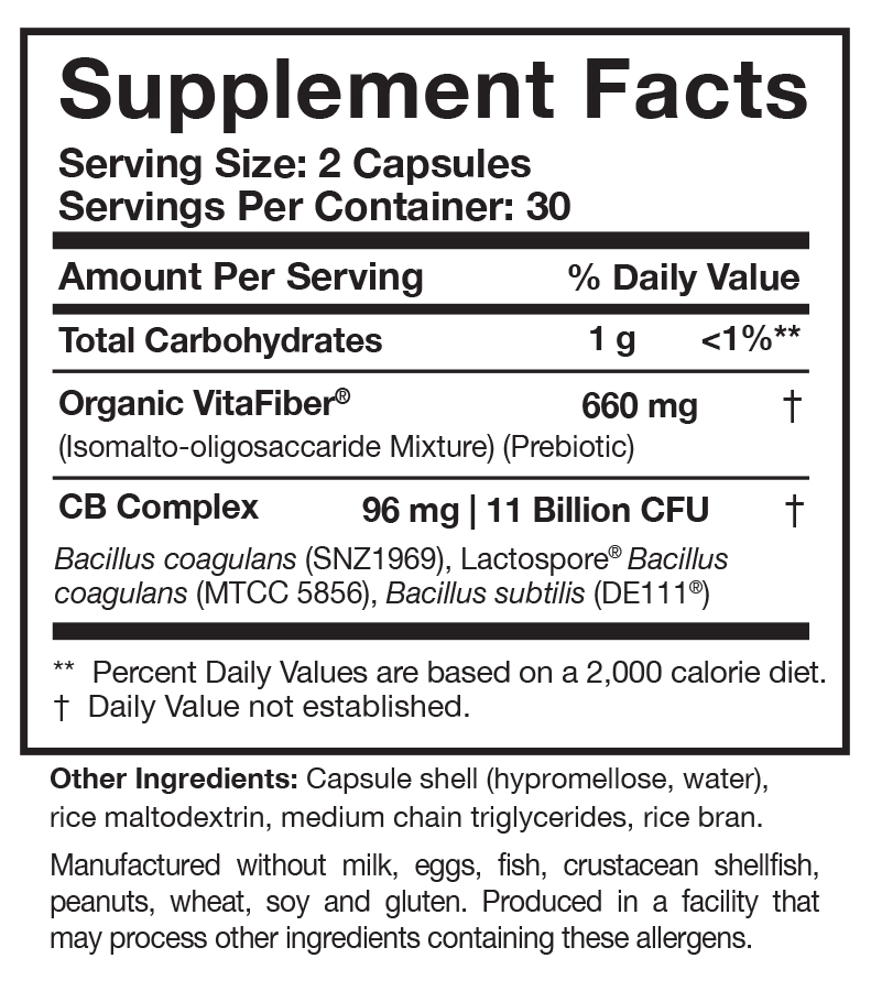 CoreBiotic Researched Nutritionals supplement facts