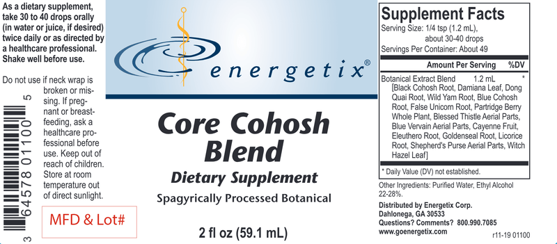 Core Cohosh Blend (Energetix) Label