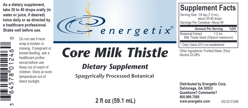 Core Milk Thistle (Energetix) Label