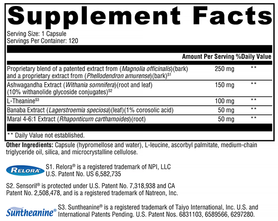 Cortisolv (Xymogen) Supplement Facts