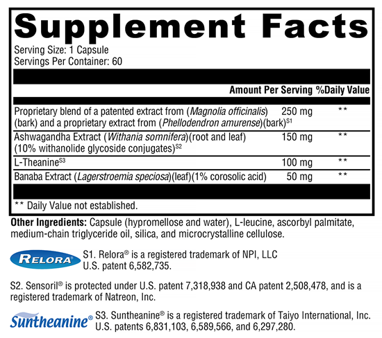 Cortisolv (Xymogen) Supplement Facts