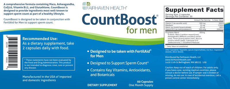 CountBoost - Male Fertility Supplement (Fairhaven Health) Label