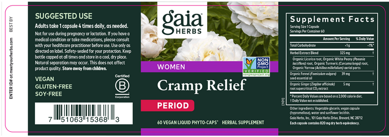 Cramp Relief Period Gaia Herbs label