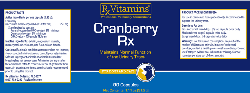 cranberry rx (rx vitamins for pets) label