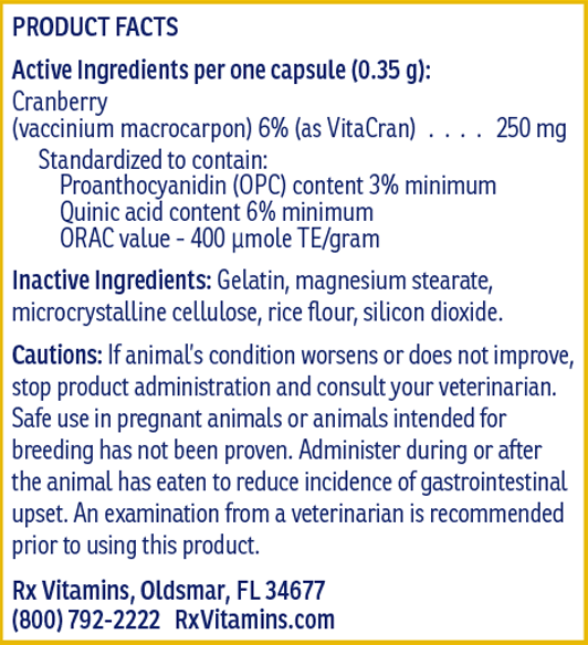 cranberry rx (rx vitamins for pets) product facts