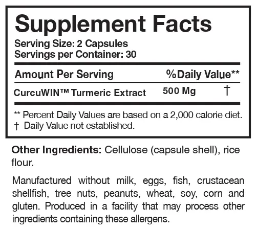 Curcumin Pure Researched Nutritionals supplement facts