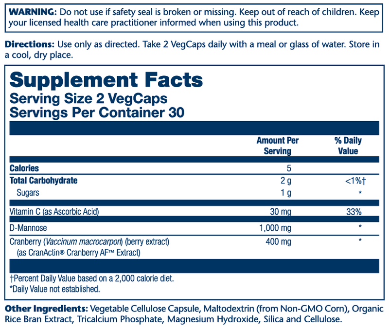 D-Mannose CranActin Solaray supplement facts