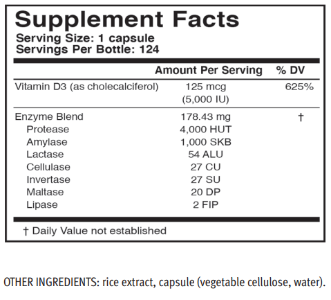 D3Xym Master Supplements (US Enzymes) supplement facts