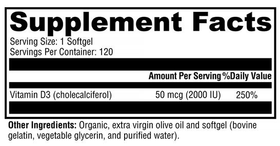 D3 2000 (Xymogen) Supplement Facts