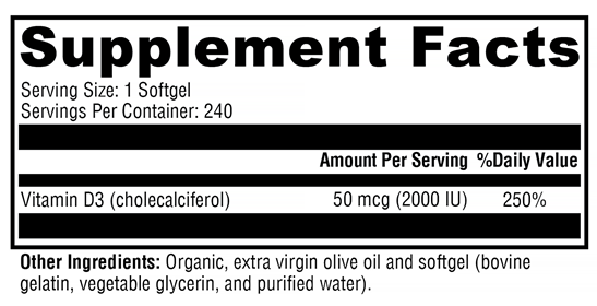 D3 2000 (Xymogen) Supplement Facts