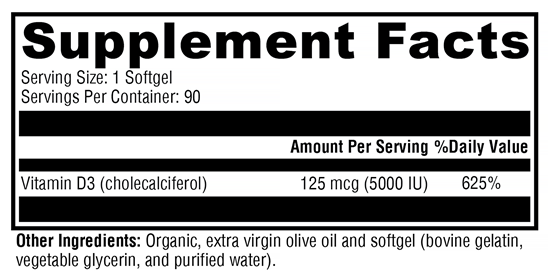 D3 5000 (Xymogen) Supplement Facts