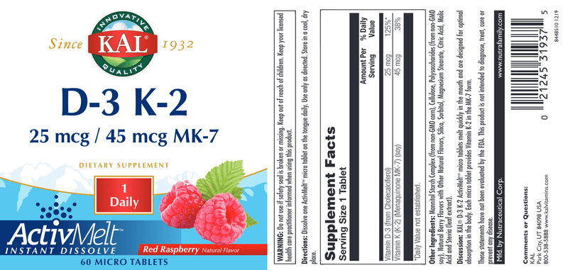 D3 & K2 ActivMelt Raspberry KAL label