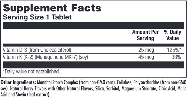 D3 & K2 ActivMelt Raspberry KAL supplement facts