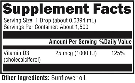 D3 Liquid (Xymogen) Supplement Facts