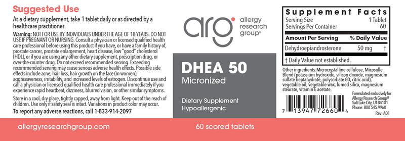 dhea 50 mg allergy research group label