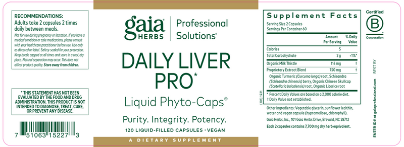 Daily Liver Pro (Gaia Herbs Professional Solutions) Label