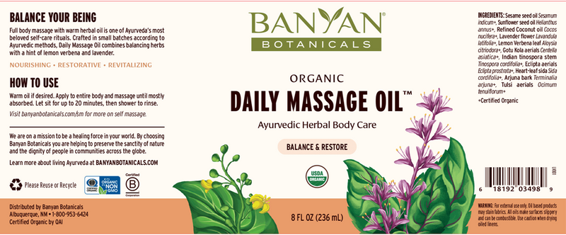 daily massage oil banyan botanicals label