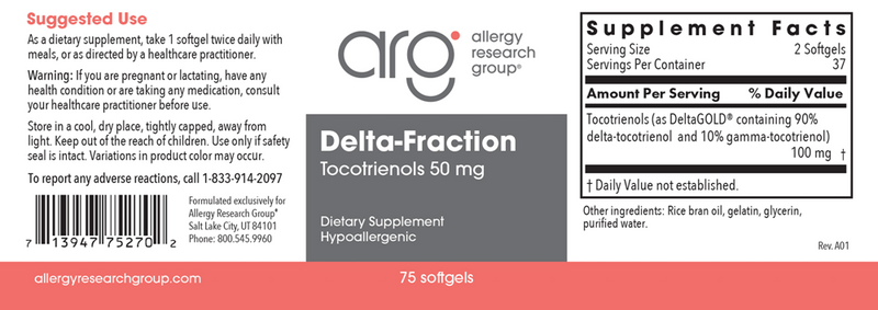 delta-fraction tocotrienols 50 mg allergy research group label