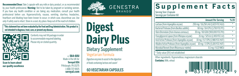 Digest Dairy Plus label Genestra