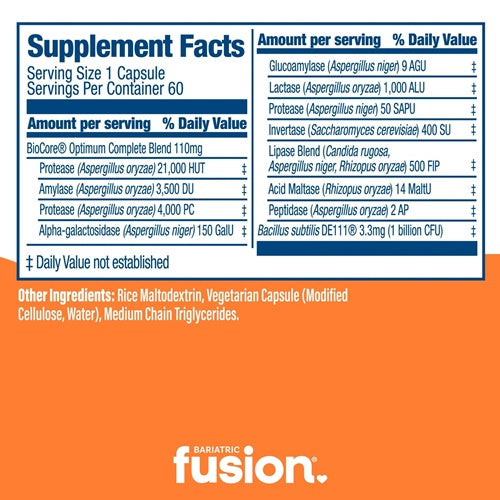 Digestive Support: Digestive Enzymes + Probiotics Bariatric Fusion supplement facts