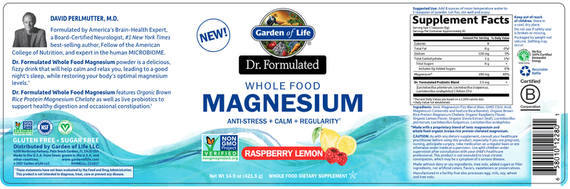 Dr. Formulated Magnesium Raspberry Lemon (Garden of Life) Label