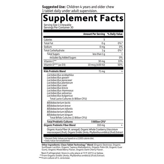 dr. formulated organic kids+ garden of life supplement facts